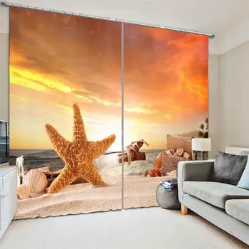

European style Curtains Beach starfish Blackout Curtains For Bedroom Living Room Blackout Curtains 3D HD 2020 The New