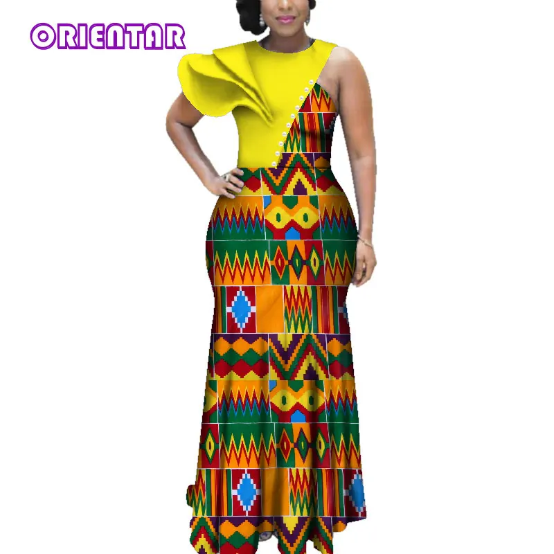 Женское длинное платье в африканском стиле с вощеным принтом Bazin Riche Dashiki