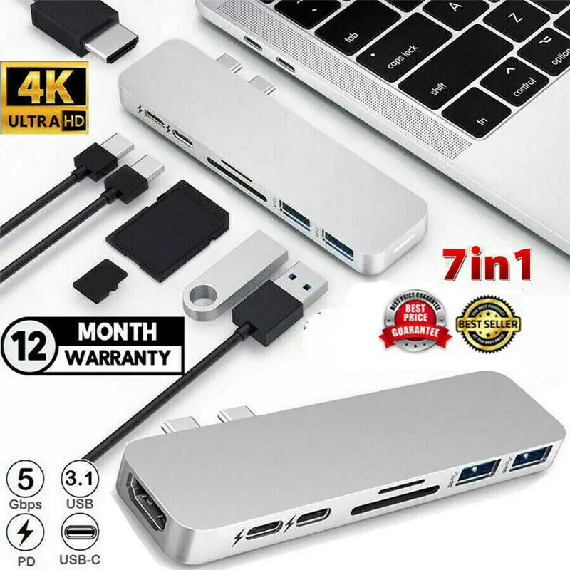 7в1 USB Type C концентратор двойной адаптер Порт кардридер 4K HDMI для MacBook Pro 3E31