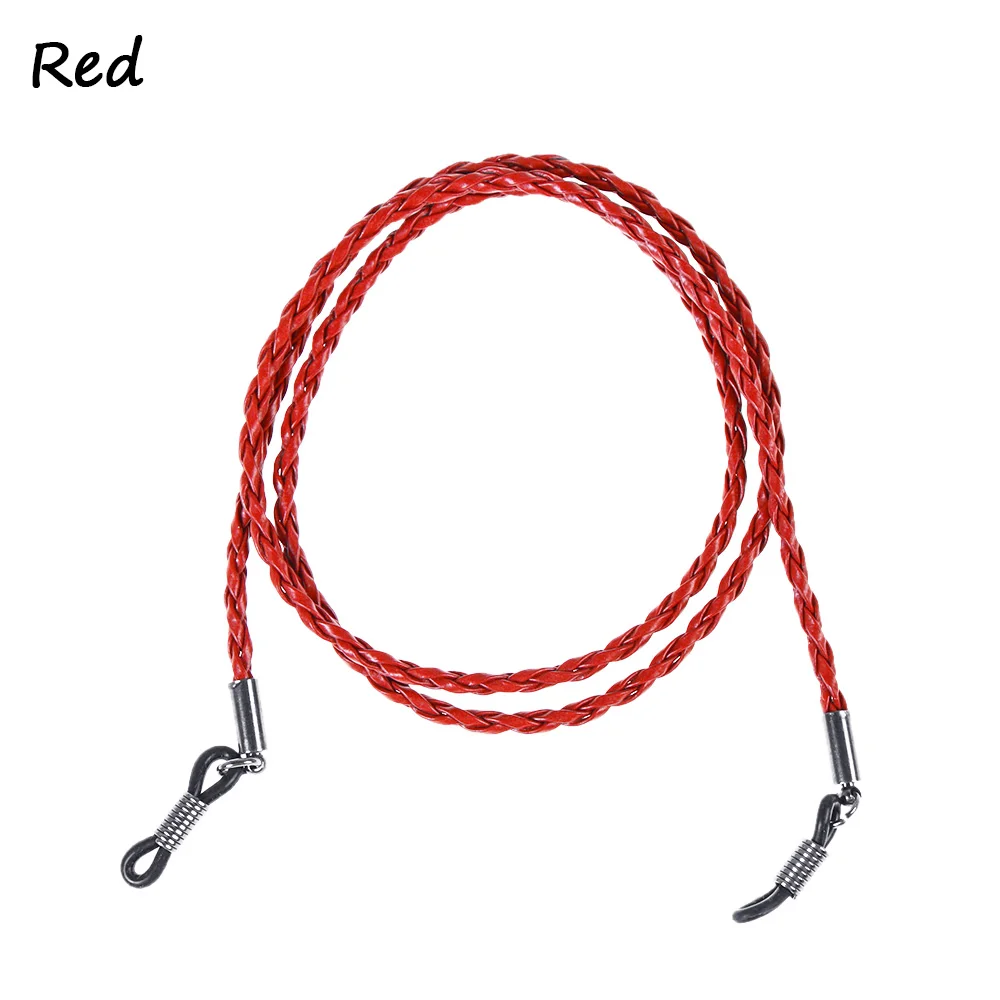 red 1 шт. красочные кожаные очки с цепочкой 6 цветов регулируемые очки шейный ремешок солнцезащитные очки ремешок унисекс модные аксессуары для очков - Цвет: red