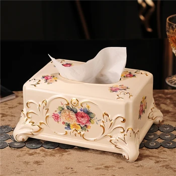 

European-style Luxury Ceramic Paper Towel Tray With Multi-function Remote Control Storage Box china Tissue Container Tissue pape