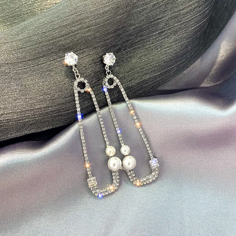 

Statement Rhinestone Pearl Big Pins Long Drop Earrings Women 2019 Personality New Jewelry Wholesale