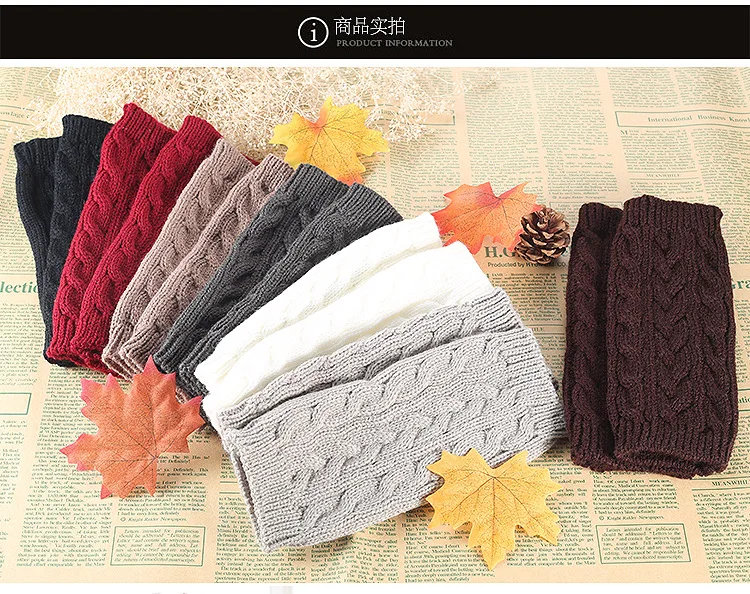 Half Finger Knitted Gloves Retro Linen Flower Color Gloves Women's Thermal Bracer Winter Fingerless Gloves Manufacturers Direct