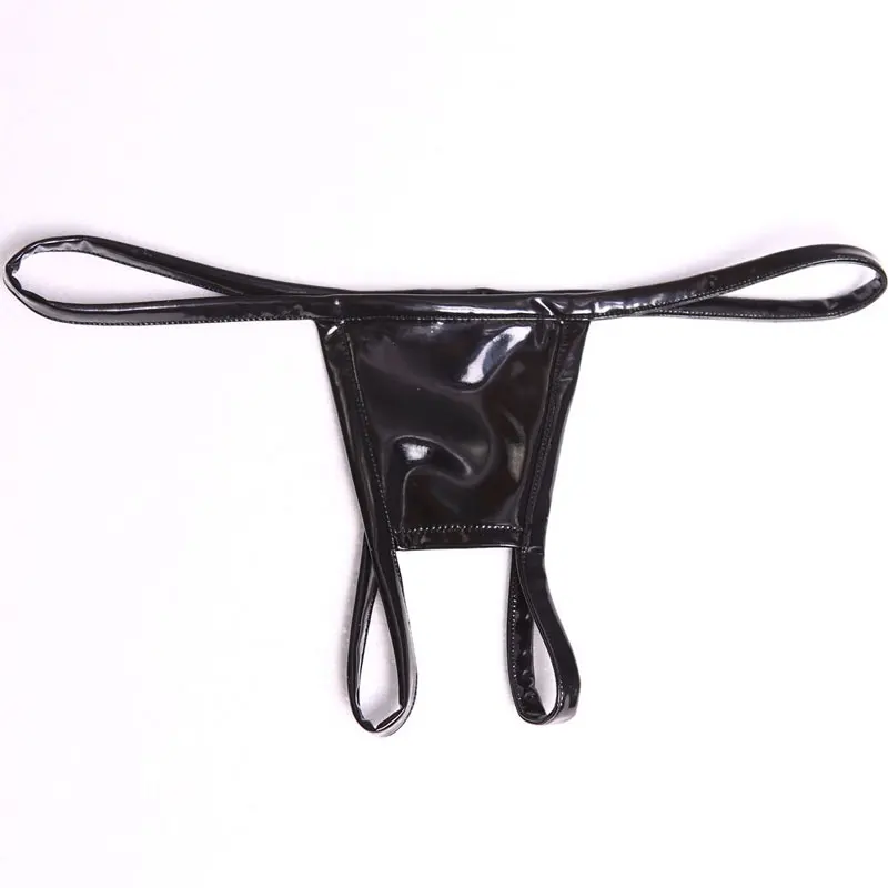 Сексуальные женские латексные ПВХ блестящие стринги с низкой посадкой, сексуальные микро стринги с Т-образным вырезом, Эротическое белье для сцены размера плюс F24 - Цвет: Черный