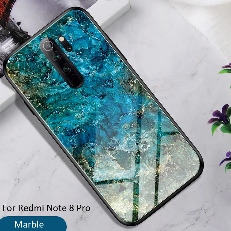 Marble Чехол из закаленного стекла с градиентом из углеродного волокна для Xiaomi Redmi Note 8 Pro 8T - Цвет: Marble
