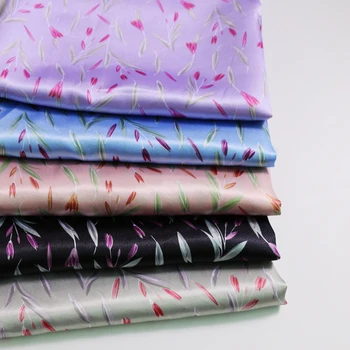

100cm*148cm Retro Satin Fabric Tulip Floral Charmeuse Lining