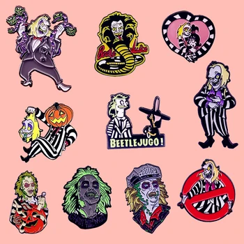 

Beetlejuice Alec Baldwin Geena Davis Enamel Brooch Pins Badge Lapel Pins Alloy Metal Fashion Jewelry Accessories Gifts