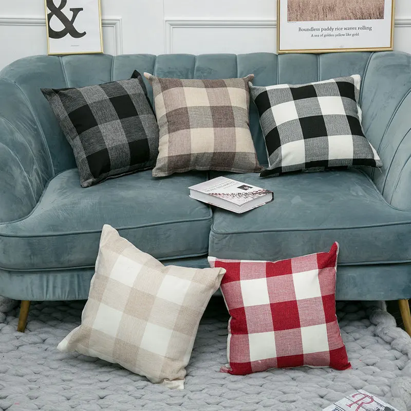 2pcs Throw Couch Sofa Pillow Covers Tartan Checker Buffalo Plaid Home Decor