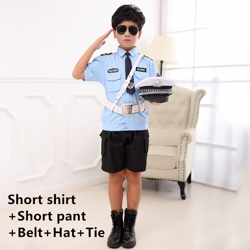 Halloween Costume for Kids Traffic Police Policemen Uniform Carnival Party Children's Day Stage Performance Clothing 110-160CM - Цвет: Boys style2