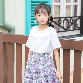 

2020 Summer Short Sleeve Girls T-shirt Baby Girls Cute Round-Neck Ruffle Shirt Fashion Kids Brief Solid Shirt for Girls, #8399