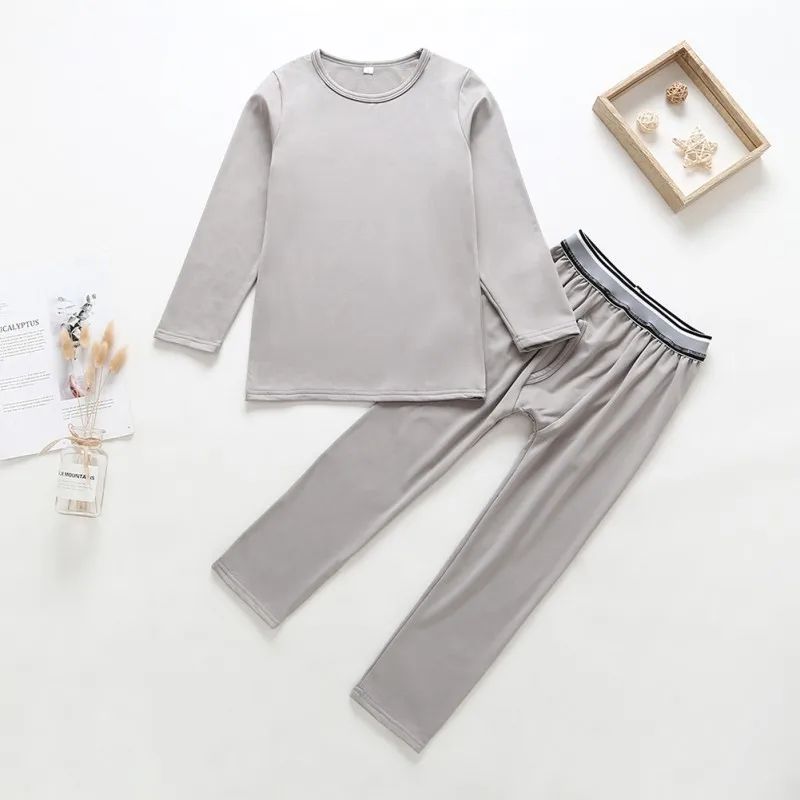 

Autumn Winter Casual Children Solid Color Long Sleeve Pajama Suit Kids Two-piece Outfit Set