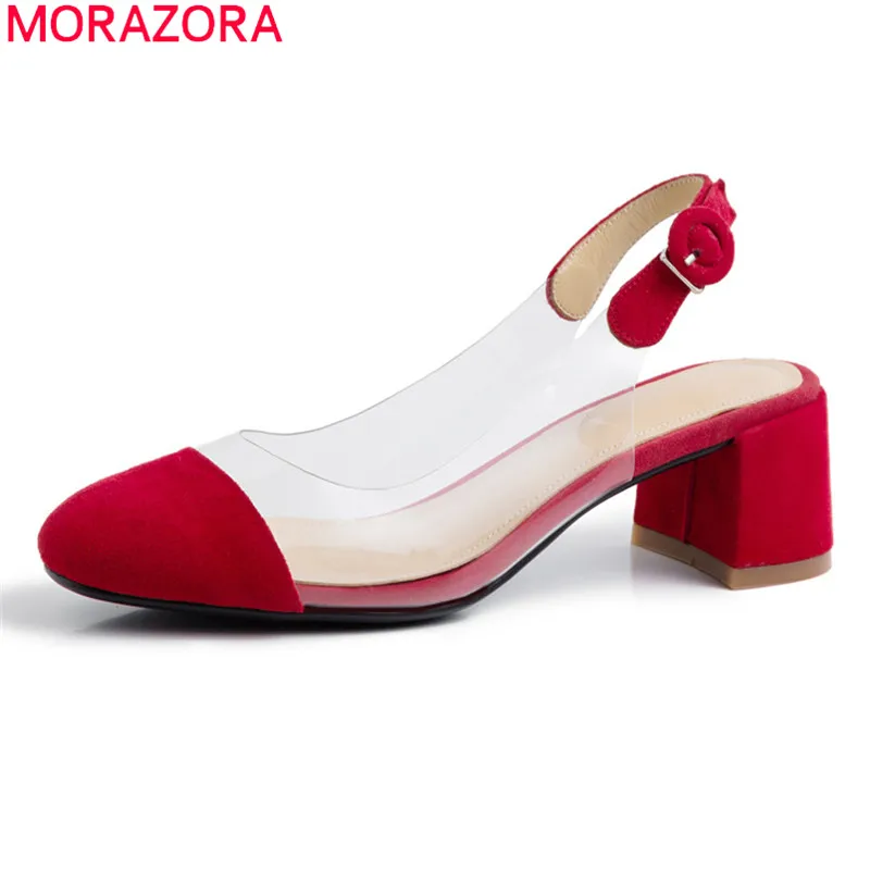 MORAZORA/Новинка года; модные летние женские босоножки; Высококачественная женская обувь из овечьей кожи; красные женские туфли на среднем каблуке с квадратным носком