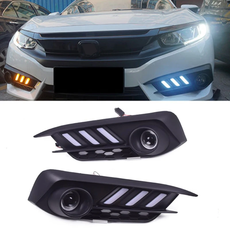 2 шт. светодиодный дневный ходовой светильник DRL для Honda Civic 10th 2016 2017 с COB Angel Eye лампа