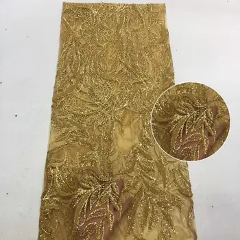 

yaking-38.8811 beaded glued glitter sequins lace fabric Hot selling African French net tulle Lace Fabric for party