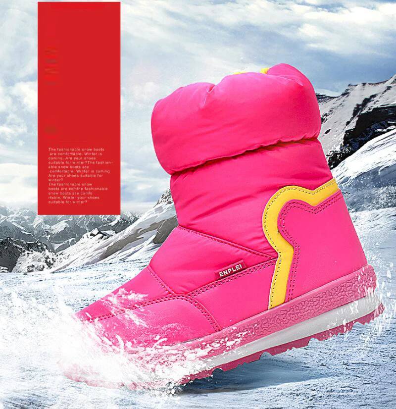 SKHEK/Новинка, 1 пара, зимние теплые ботинки для девушек, кожаные детские лыжные ботинки, Шерсть-30 градусов, Модные Детские Водонепроницаемые зимние ботинки