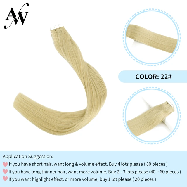 AW 12''-28'' Tape In Human Hair Extensions Straight Seamless Invisible Natural Machine Made Remy Adhesive Glue On Hair Extension #22