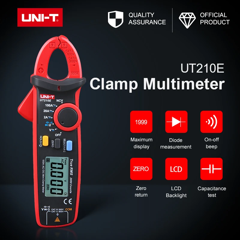 UT210E True RMS мини Цифровые токоизмерительные клещи переменный/постоянный ток