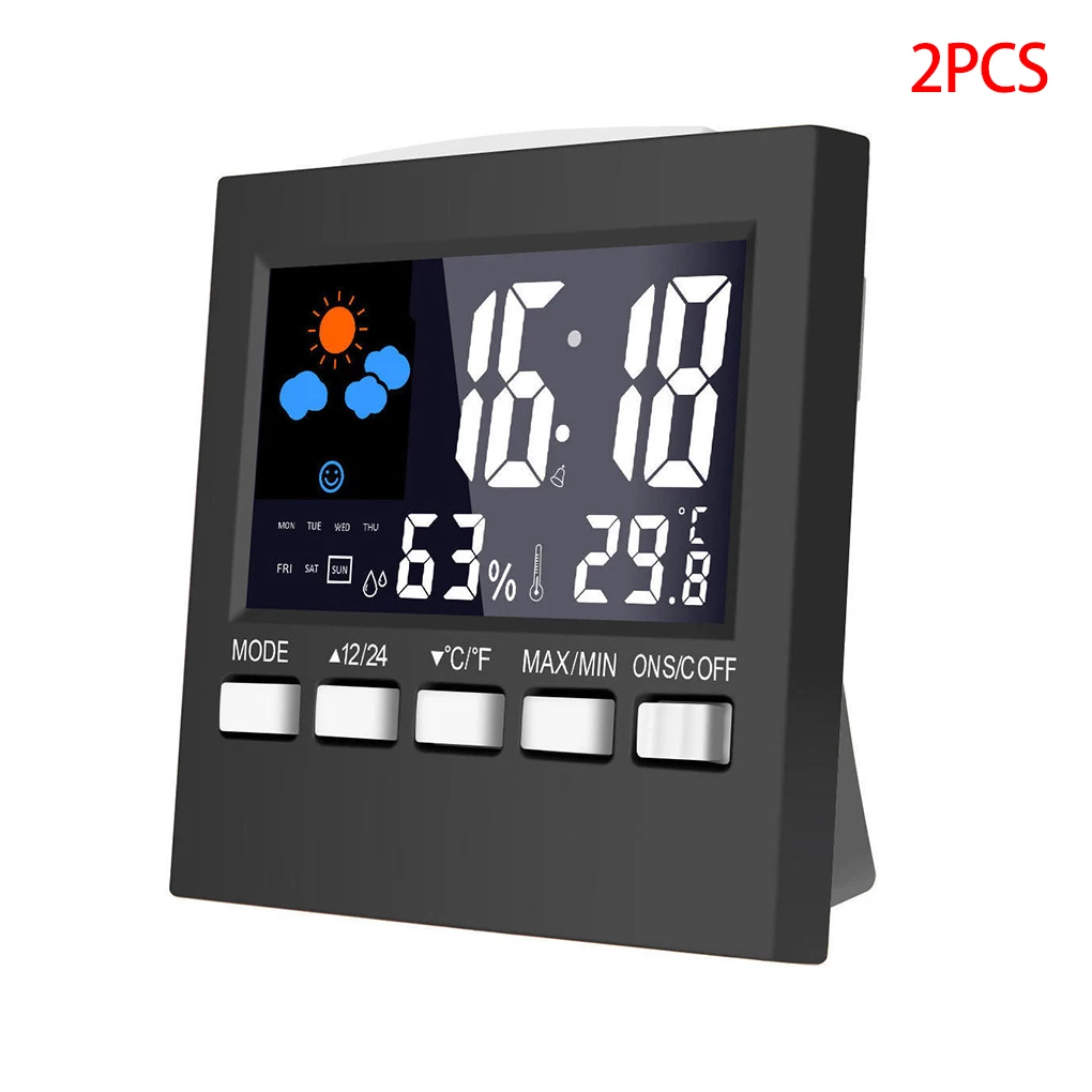 2 Pieces Electric Desktop Clock Alarm Colorful LCD Screen Sound Control Backlight Digital Date Time Calendar Desk Watch | Дом и сад