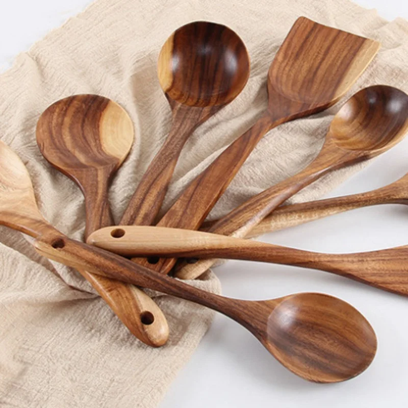 Антипригарная посуда набор столовых приборов деревянная посуда вилка ложка набор ножей кухонная посуда с длинной ручкой лопатка плоская лопатка 1 шт