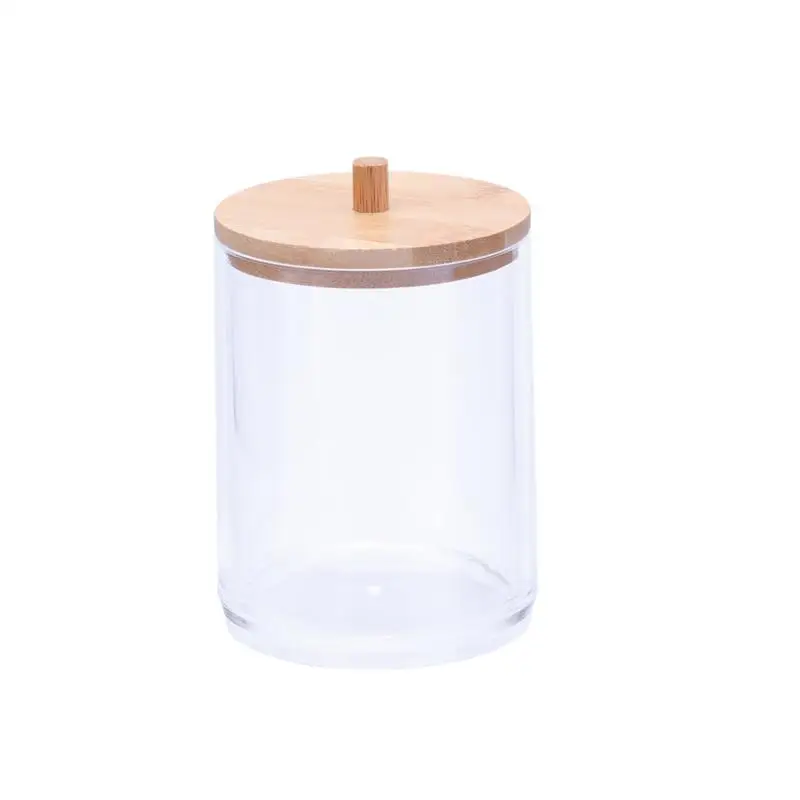 Прозрачная коробка для хранения ватных палочек акриловая столешница цилиндрический сосуд Диспенсер держатель с бамбуковой крышкой для соли ванны