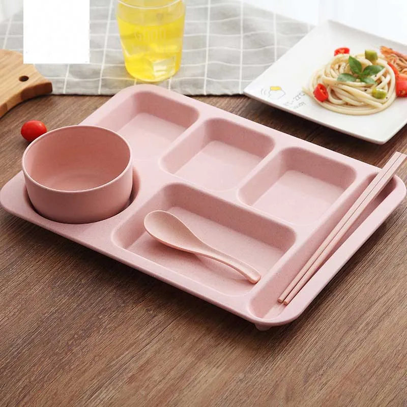 Студенческие коробки для обеда пшеничной соломы Bento коробка с отсеками посуда набор для детей дома для школы и пикника пищевой контейнер для микроволновой печи