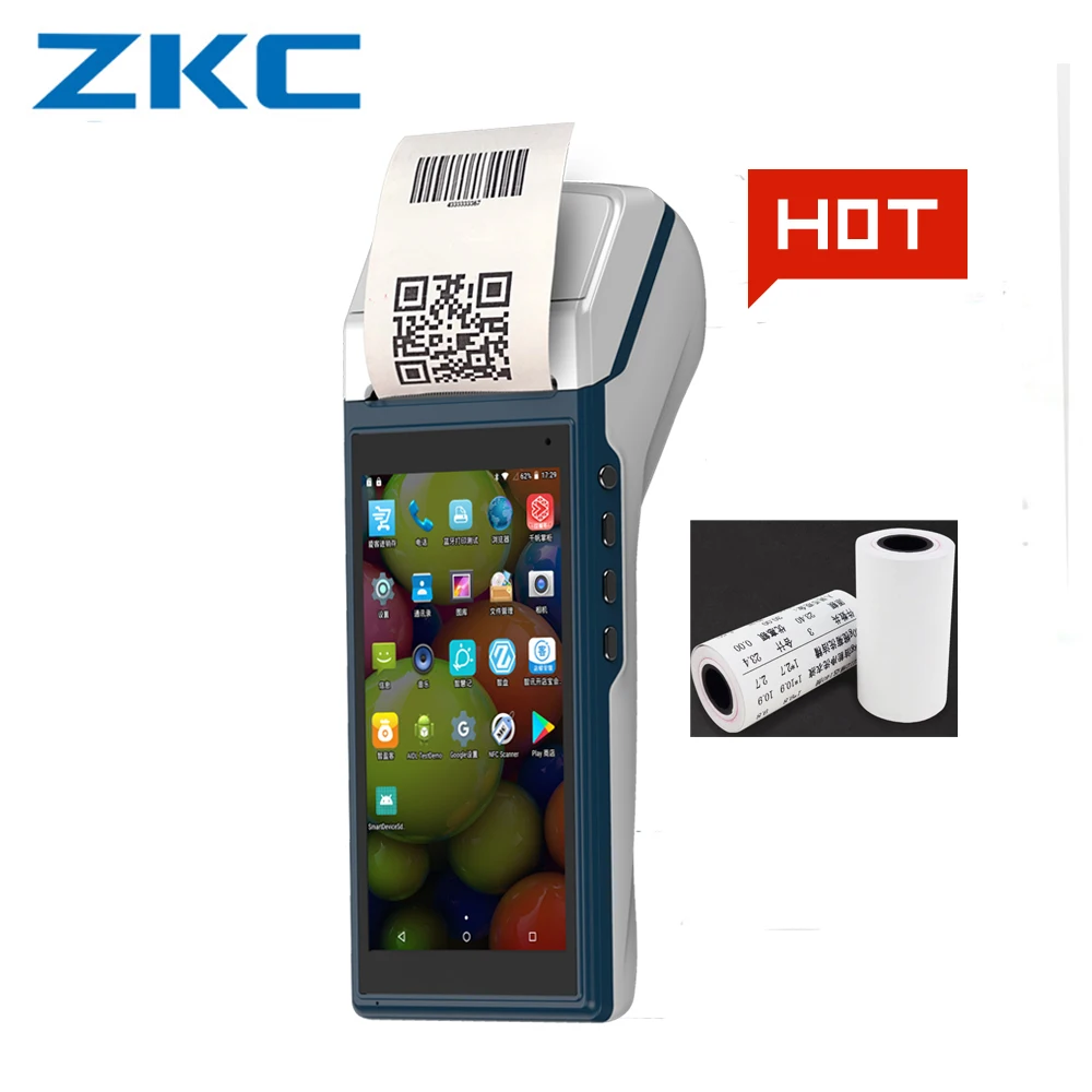 ZKC5501 Android Мобильный платежный Встроенный Bluetooth принтер, сканер штрихкода камера 3g WiFi NFC обеспечивает две бесплатные термальные бумаги