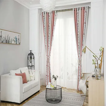 

New Nordic Jacquard Stripes Contrast Mosaic Shading Curtains for Living Dining Room Bedroom.
