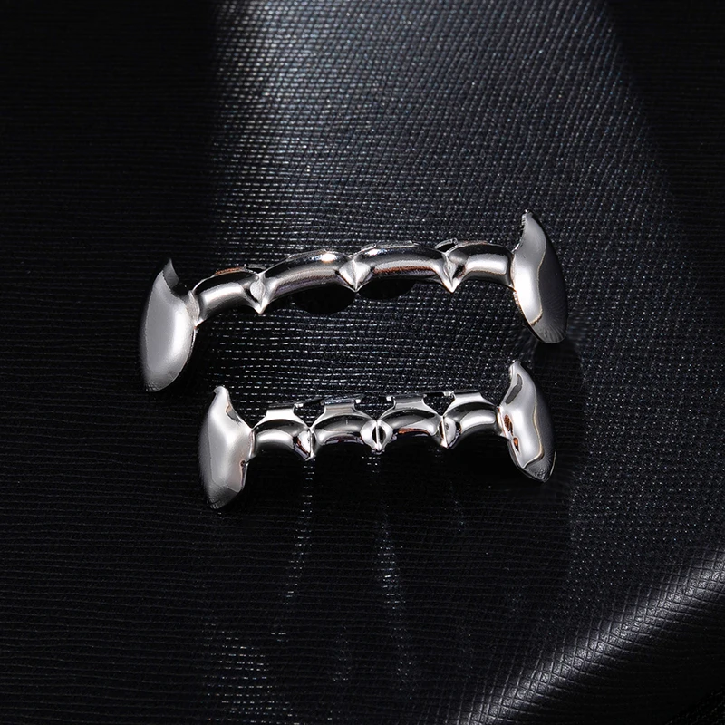 US7 Fang Grillz Набор Позолоченные половинные зубы Дракула вампирские клыки тонкие грили золотые верхние и нижние грилли набор зубов - Окраска металла: Black