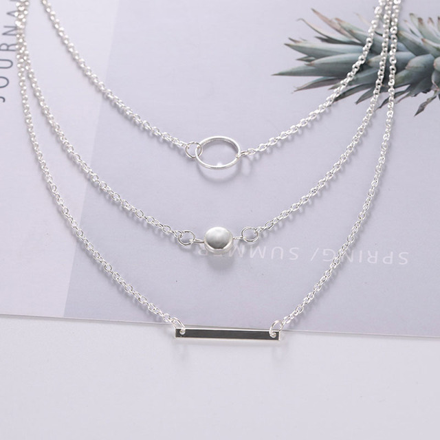 Sale Fashion Statement Multilayer Necklace Multi-element Metal Rod Circles Geometric Round Chokers Necklaces Women Jewelry