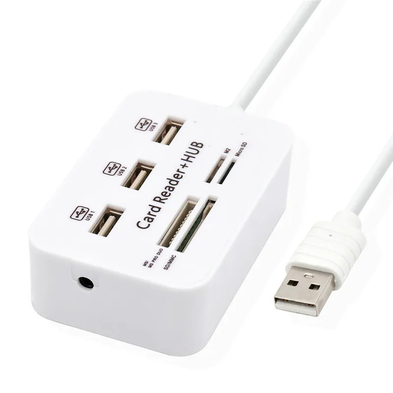 Все в 1 3 порта USB концентратор электроадаптер для зарядки кабель+ кардридер USB 2,0 для SD MMC TF MS M2 карты