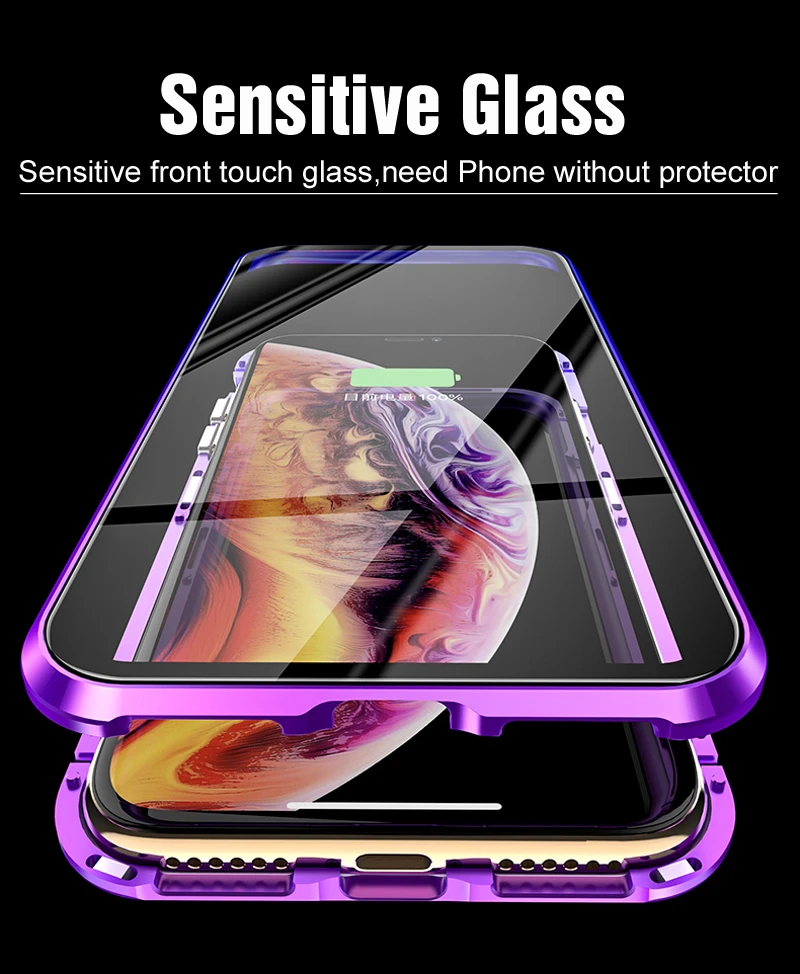 Для iphone XS градиентный металлический магнитный чехол для iphone XS Max XS X 360 полностью защитные магниты бампер двойное стекло в рамке чехол
