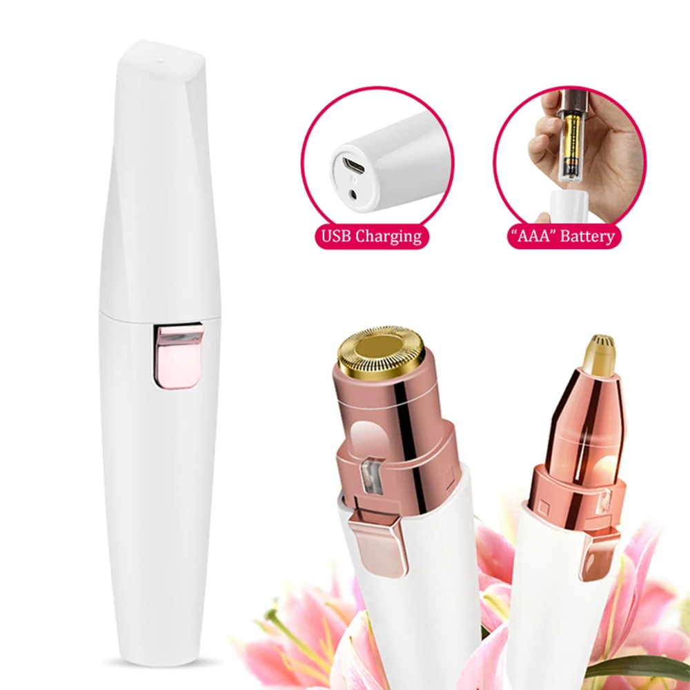 

2 In 1 Rechargeable Electric Eyebrow Trimmer Epilator Female Body Facial Lipstick Shape Hair Removal Mini Painless Razor Shaver