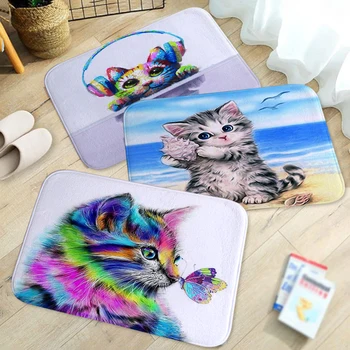 

Fashion Kawaii Floor Mats Animal Cute Cat Dog Print Bathroom Kitchen Carpet House Doormats for Living Room Anti-Slip