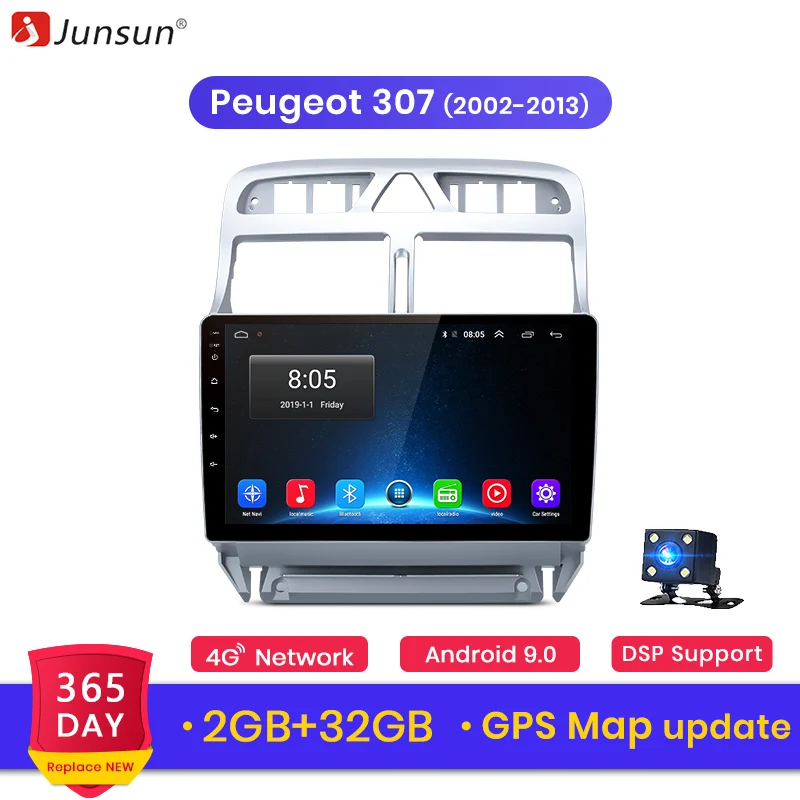 Junsun V1 Android 8,1 2G+ 32G 4G gps навигация мультимедийный плеер для peugeot 307 2008 2002-2013 Автомагнитола Авто 2 din радио coche