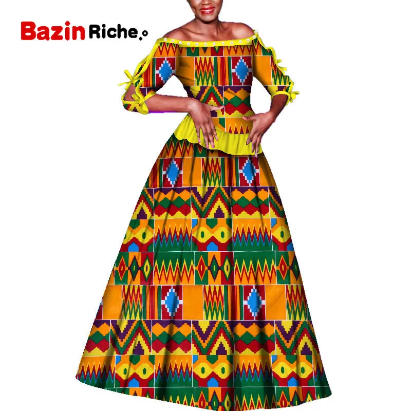 Базен Riche Африканский дизайн, одежда для женщин, драпированные длинные платья, вечерние платья, африканские платья с принтом для женщин, Анкара Платье WY3475