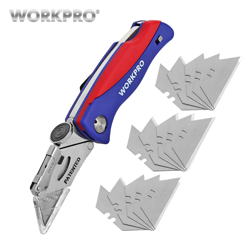 

WORKPRO Folding Knife Electrician Knife for Pipe Cable Cutter Safety Knives Utility Knives 15PC Extra Blades