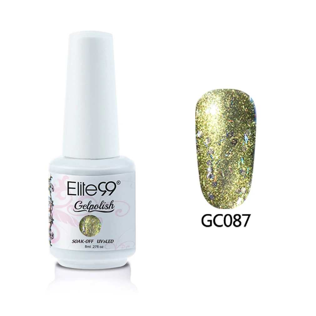 N-GC087-8ML Elite99 8 мл Алмазный Блеск Цвет ногтей гель краски Лак блестящие узоры для ногтей с блестками гель лак удаляющийся замачиванием Светодиодный УФ-гель для ногтей - Цвет: N-GC087-8ML