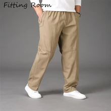 Облегающие осенние и зимние мужские повседневные брюки среднего возраста, толстые хлопковые вымытые брюки, мужские брюки для папы с высокой талией, свободные прямые