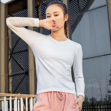 Стиль Сетка выдалбливают Быстросохнущий Спортивный костюм для йоги Бег Фитнес Йога Эластичность тонкий крой с длинными рукавами верхняя одежда футболка