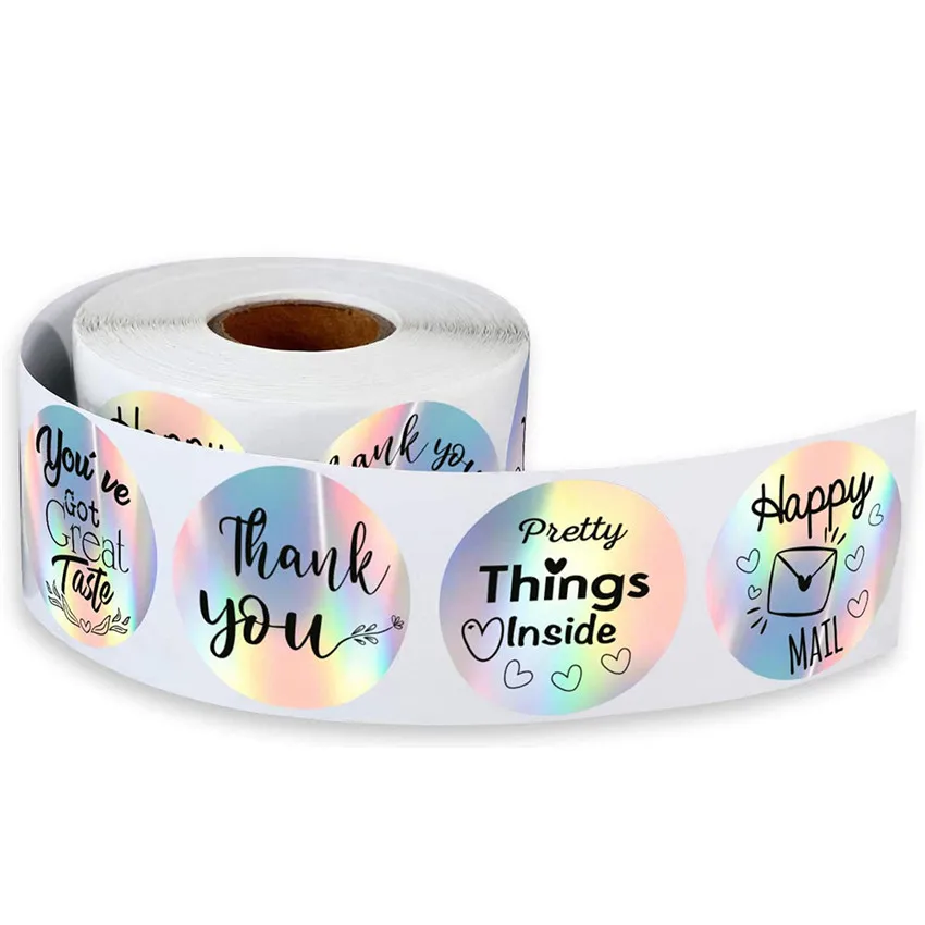 Etiqueta adhesiva de agradecimiento por su pedido, embalaje de regalo adhesivo, sellado de correo, Arco Iris plateado, 100-500 Uds.