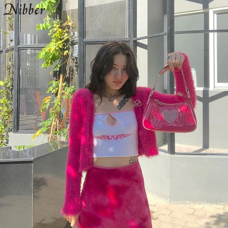 Nibber Harajuku облегающий хлопковый топик Женская Осень Зима Новая Дикая мода Повседневная Вечеринка Ночная Базовая Печать Топ mujer