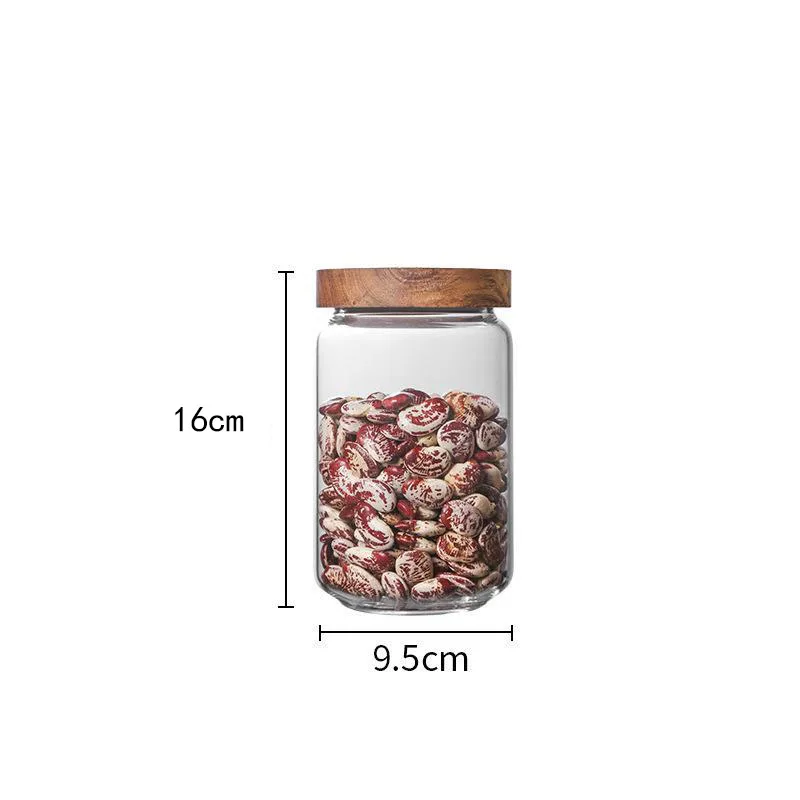 9.5x16cm Bamboo Lid Glass Airtight Canister Storage Bottles Kitchen Spices Storage Cans Dustproof/moistureproof Storage Jars for Spices - Color: 9.5x16cm