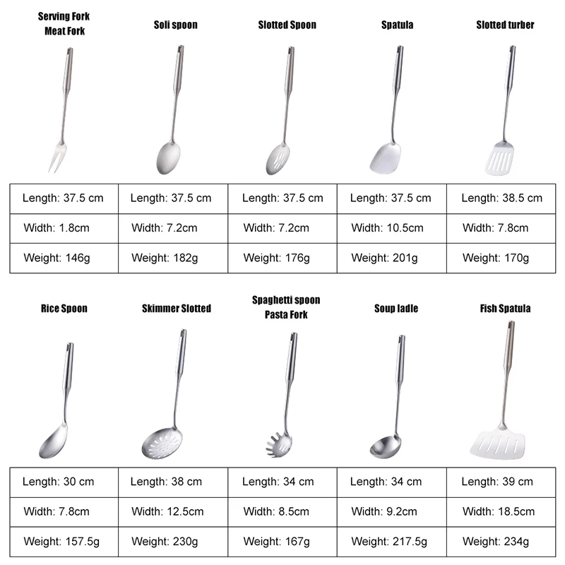 1PC Kitchen Silver Cooking Set 304 Stainless Steel Spatula Soup Spoon Special Cooking Shovel with Hollow Handle Kitchen Tools