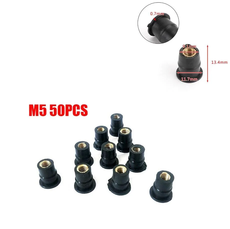 30PCS 50PCS Motorcycle Fairing Screw M5 M6 Dome Well Screws Nuts With Rubber Windscreen Windshield Screws Well Nut Universal auto fasteners