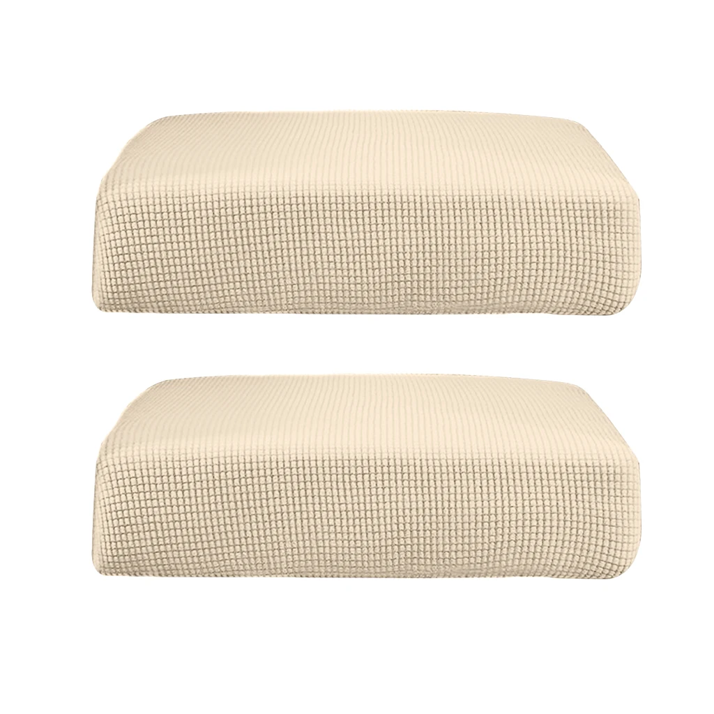 2Pcs Cream_Size S Stretchy Sofa Futon Seat Cushion Covers Couch Slipcover Protector Replacement Solid Color