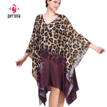 

PERONA Sexy Women Vintage Beach Cover Up Dress Chiffon Beach Wraps Transparent Waist Gathers Leopard Lady Sunscreen Beach Wear