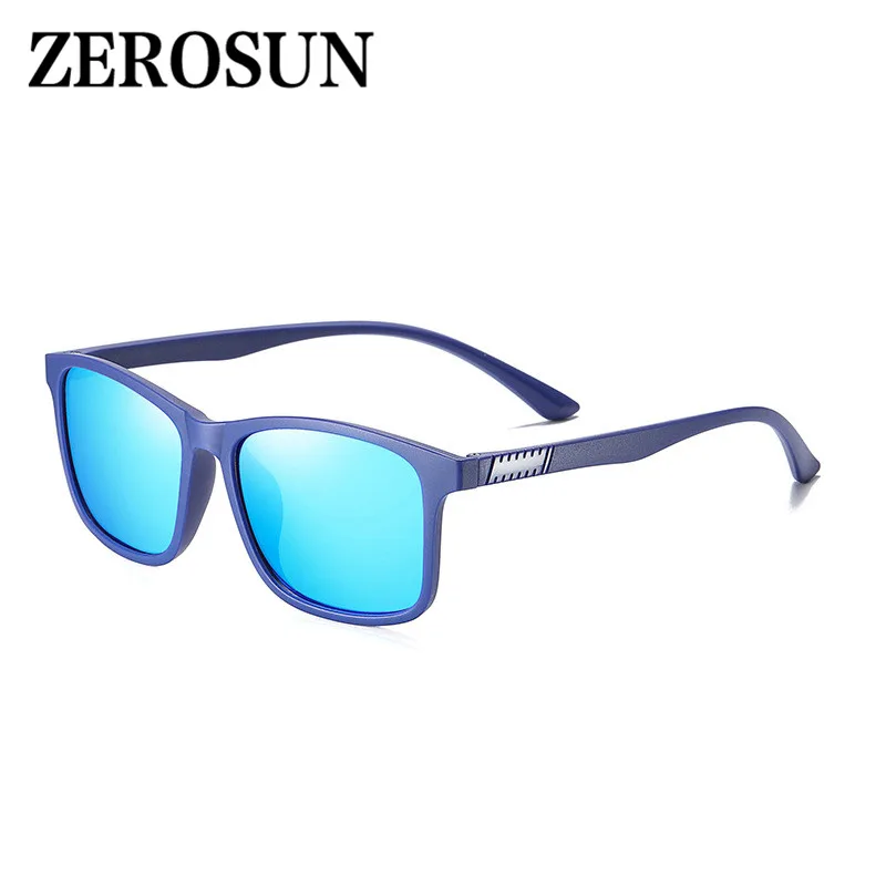 Zerosun TR90, поляризационные солнцезащитные очки, мужские, зеркальные, для вождения, солнцезащитные очки для мужчин, для ночного водителя, Желтое покрытие, UV400 - Цвет линз: blue blue