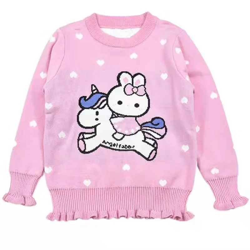 Свитера для маленьких девочек с единорогом, hello kitty, хлопковый свитер с героями мультфильмов, осенне-зимний милый теплый пуловер для девочек, свитер с лошадью - Цвет: Бежевый