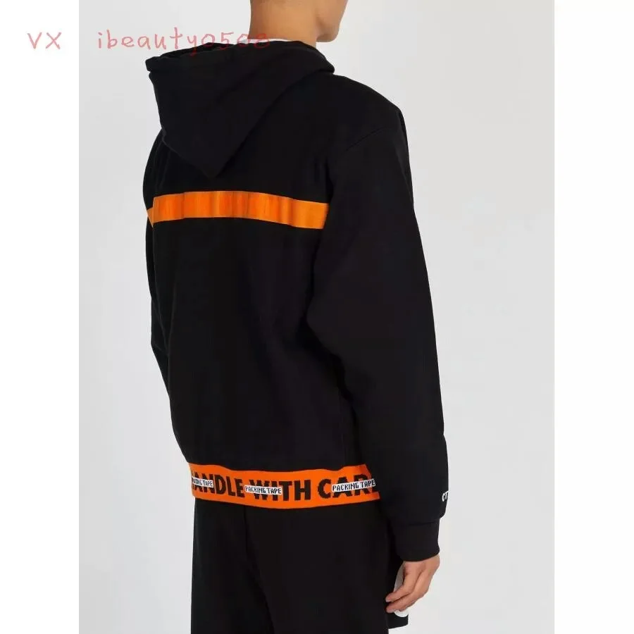 HP Black Orange High Quality Terry Lettered Joint Hem Hoodie Men And Women Couples Loose-Fit Celebrity Style Hoodie