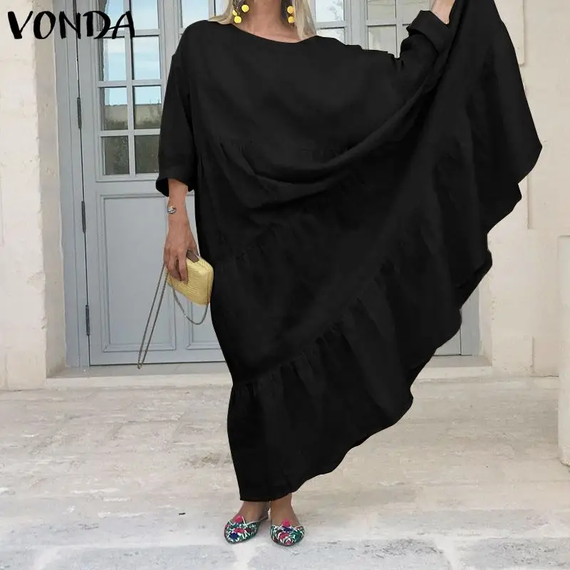 

VONDA Women Autumn Bohemian Dress Sexy Off Shlouder Party Maxi Long Dress Floor-Length Vestidos Female Sundress Maternity Robe